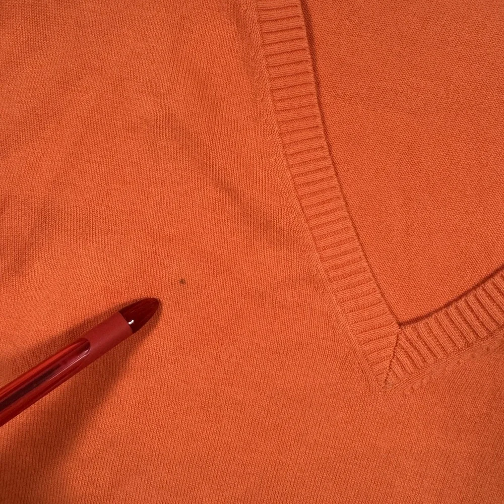 Lands' End V-Neck Sweater Large Orange Solid Knit Cotton Blend